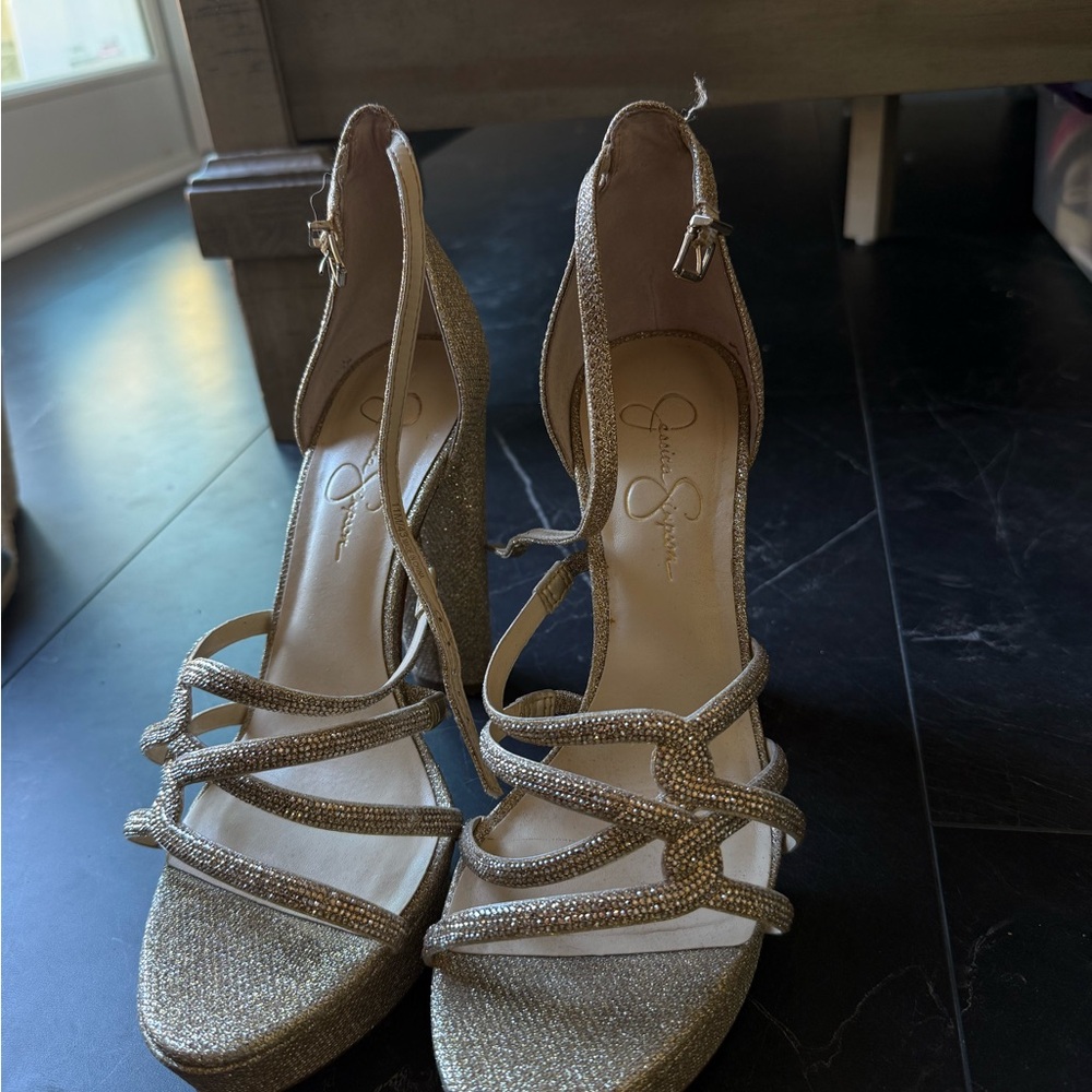 Jessica Simpson Glittery Gold Strappy Heels